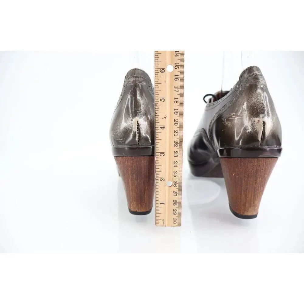 Sanita Betsey Oxford Pump Women's Size 40 9 Grey Patent Block Heel Lace Up Retro